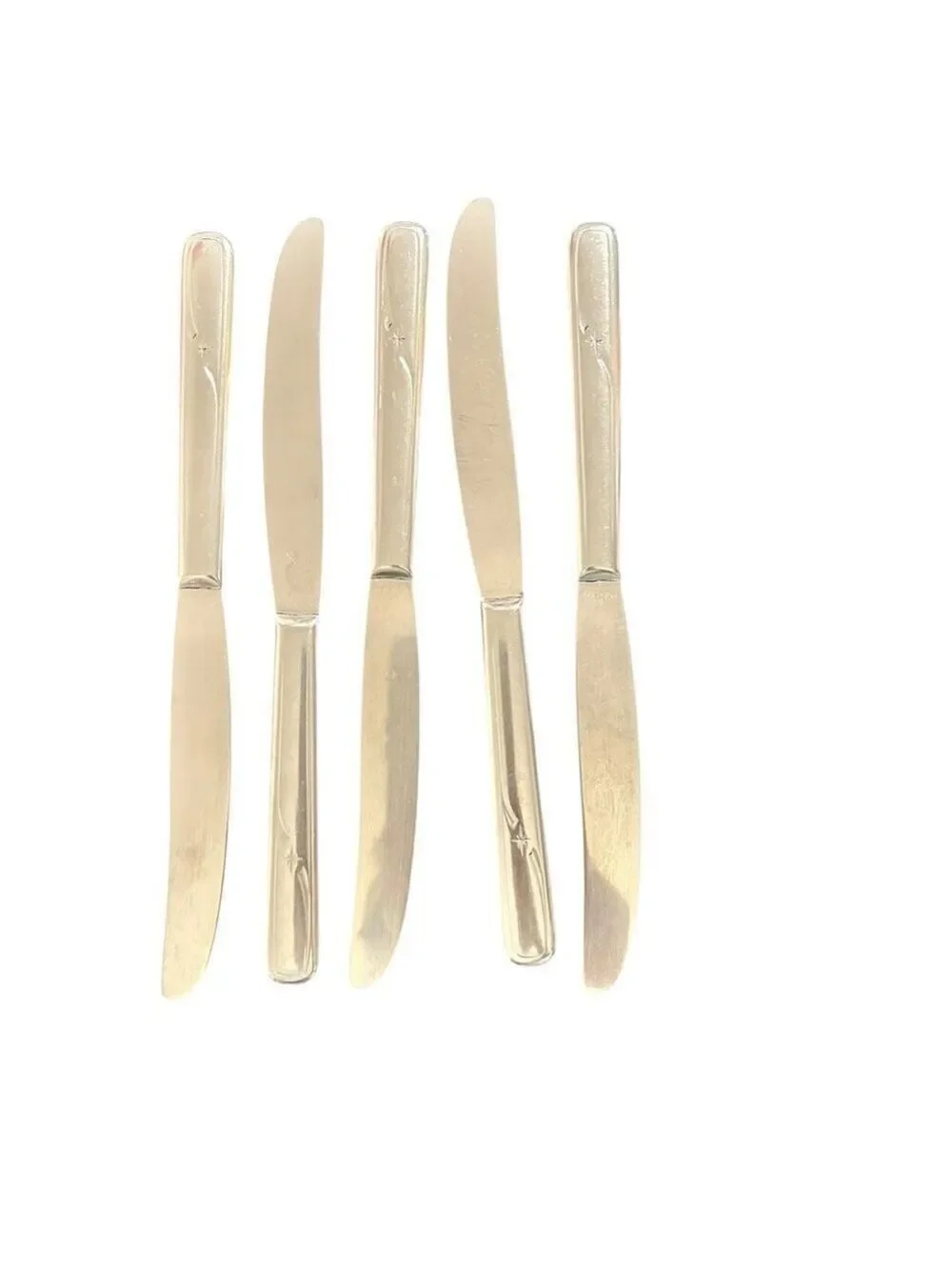 Five Vintage Atomic Star MCM Flatware Dinner Knives USA Stainless